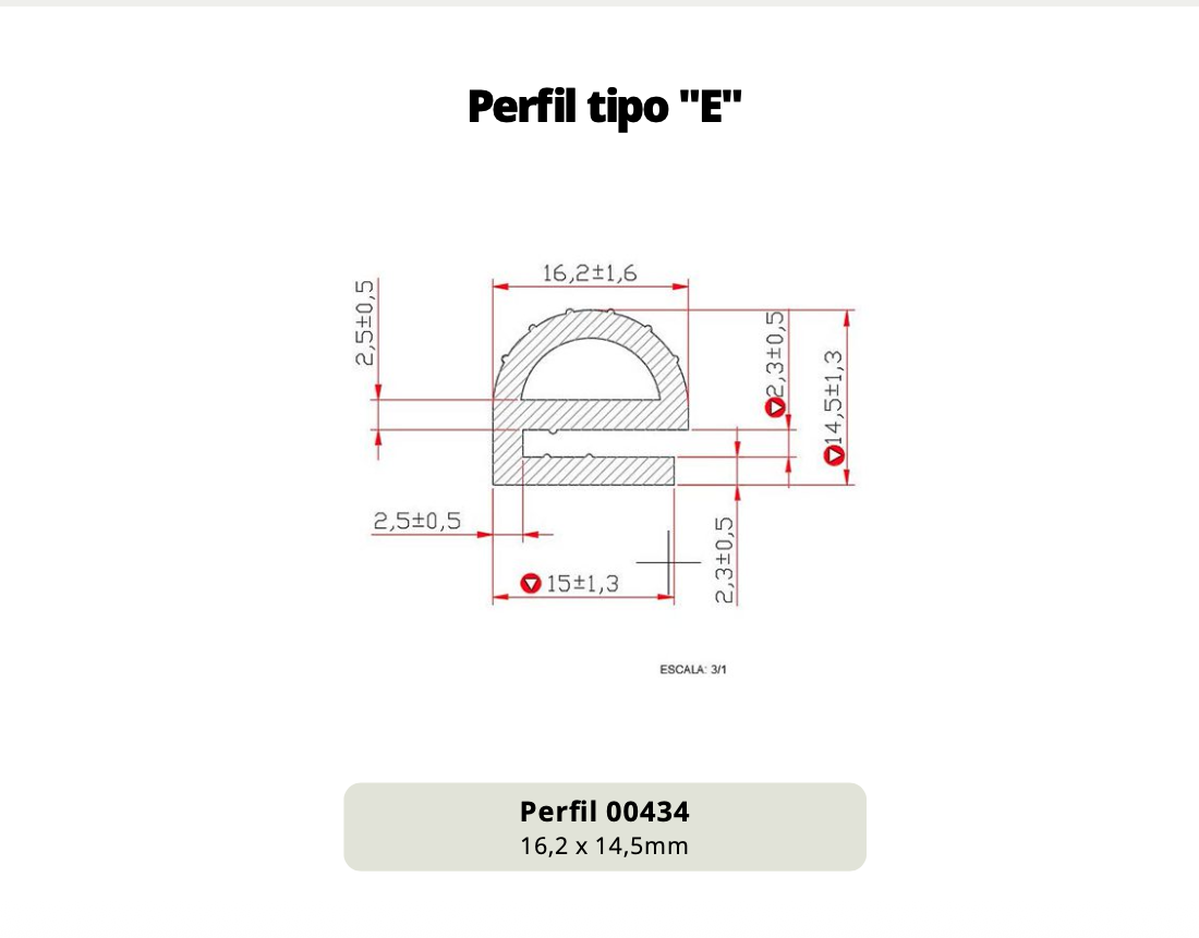 Perfil tipo "E" 00434 - 16,2 x 14,5mm